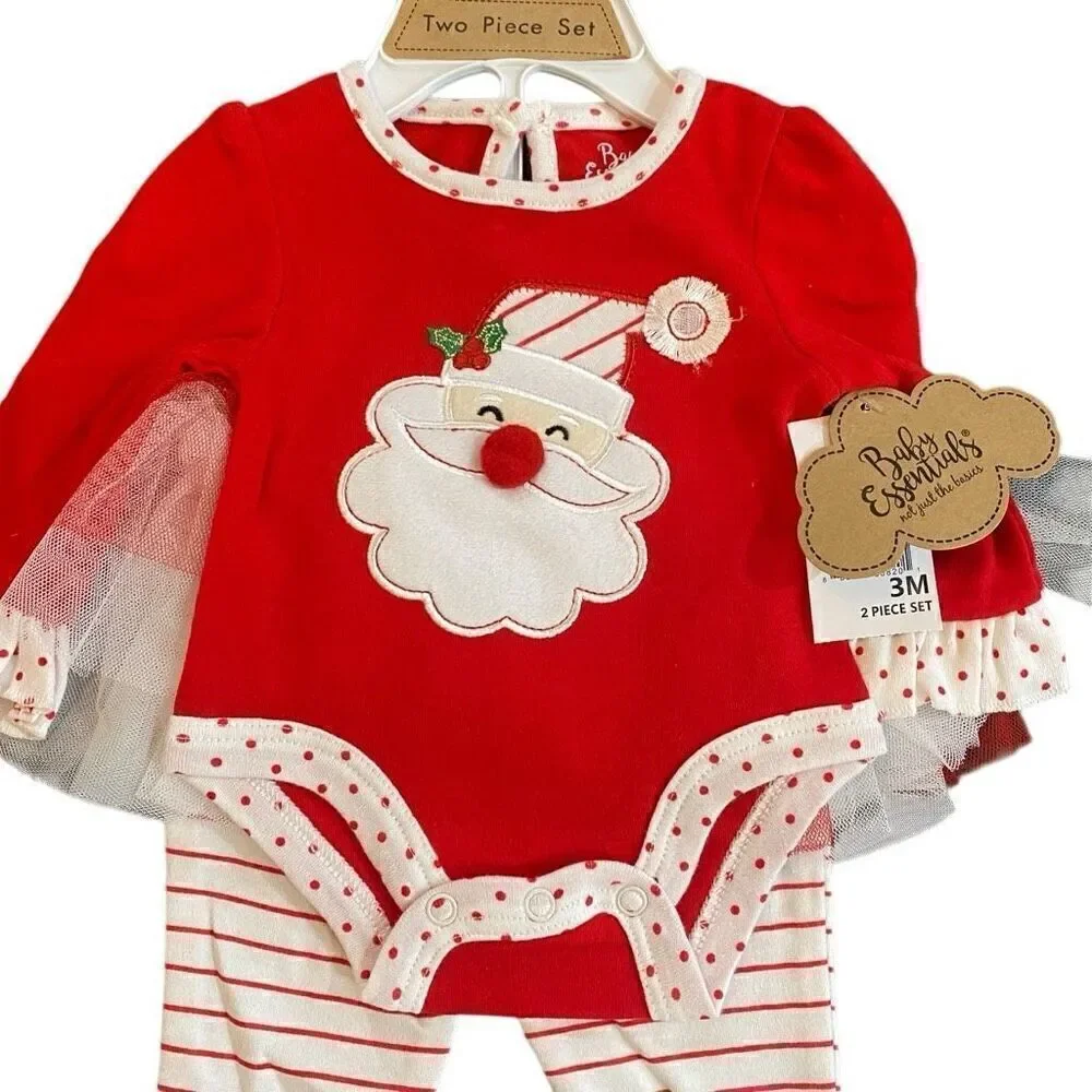 Baby Essentials NWT 3 month Christmas set tutu red white striped